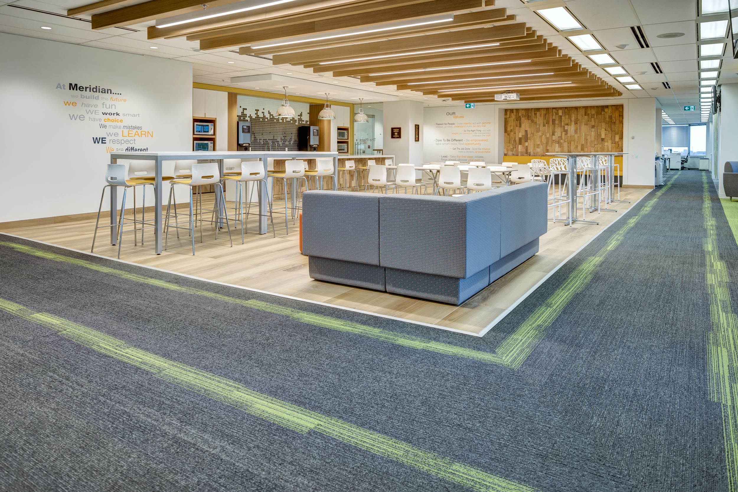 Interface Off Line plank carpet tile in company dining area image number 17